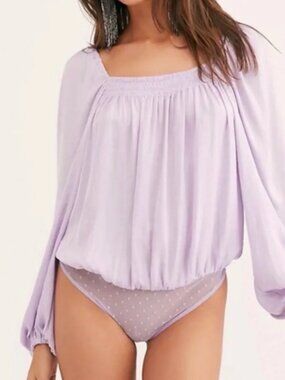 Free People Intimately Satin Another Round Bodysuit Lavender Dust